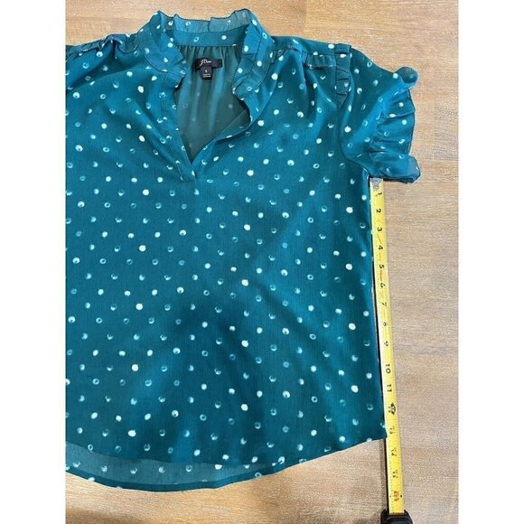 J Crew Polka Dot Sheer Short Sleeve Shirt Women’s Size Small Ruffle Emerald EUC - Picture 6 of 6
